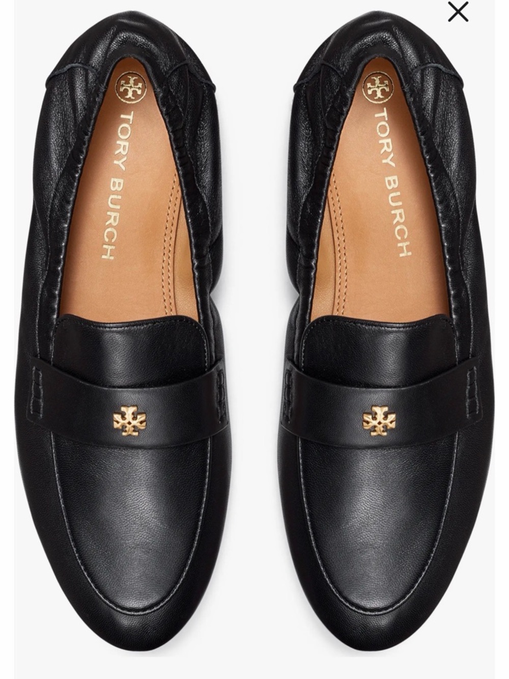 Tory Burch Black Leather Logo Ballet Loafers
